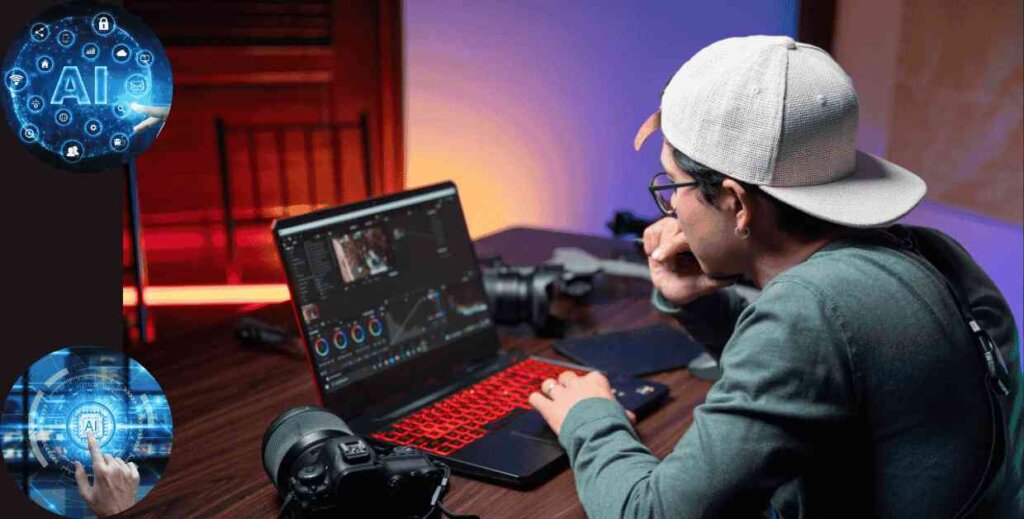 AI video editing software applying automated effects and transitions to a project.
