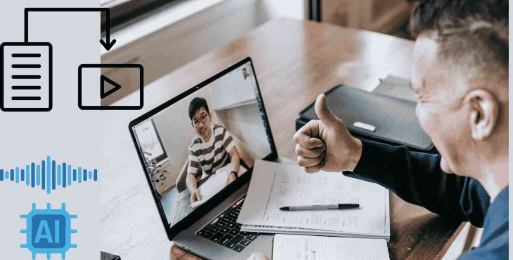 AI software transforming text into a dynamic video with animations and voiceovers.